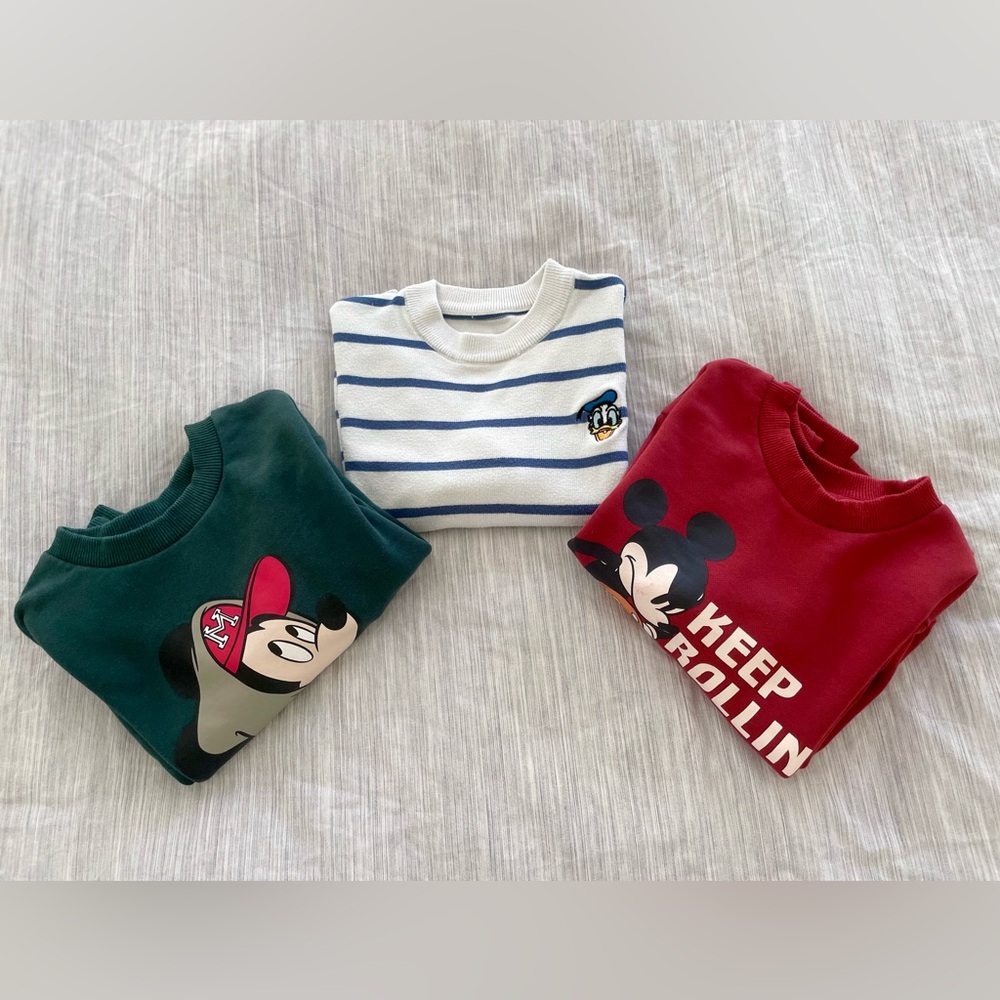 3 Disney Kids Mickey Mouse Sweatshirts - Green, White, Red